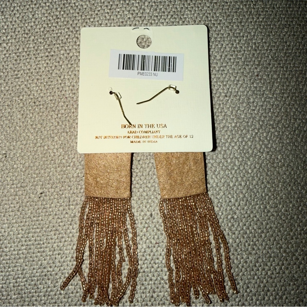 Brown Gold Rust Beaded Fringe Statement Dangle Vacay Night Out Earrings - Picture 2 of 3